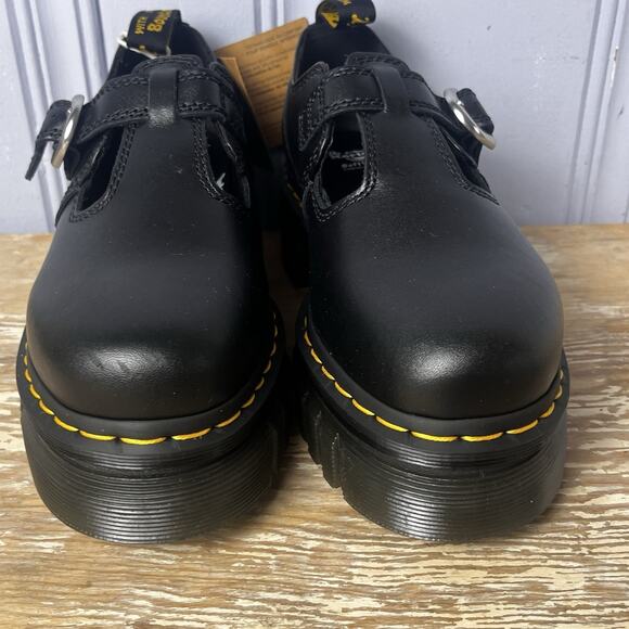 New Dr Doc Marten Audrick T Bar Shoes Womens 7 Black Leather Mary Jane Platform - Picture 5 of 16